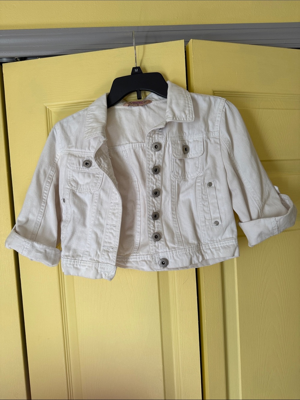 Cropped White Denim Jacket for Women - Classic Button-Front